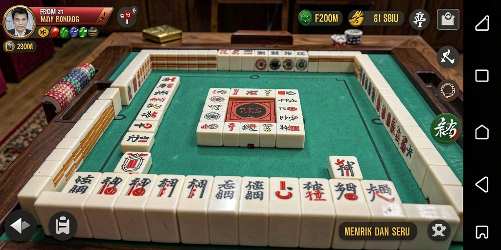 Tampilan gameplay seru dari F200M dengan ubin Mahjong.