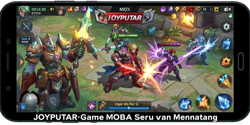 Gameplay dinamis dan seru dalam JOYPUTAR, pertarungan MOBA yang menggugah semangat.