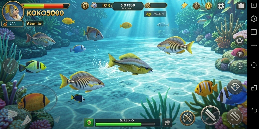 Tampilan gameplay KOKO5000 yang menawan dengan aksi tembak ikan yang seru.