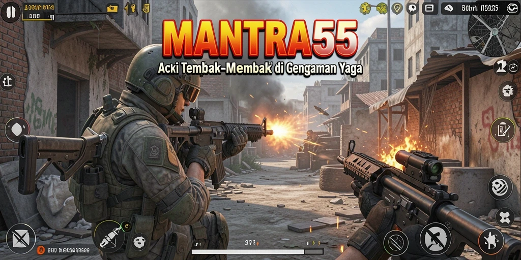 Tampilan gameplay intens dari MANTRA55 dalam aksi penuh.